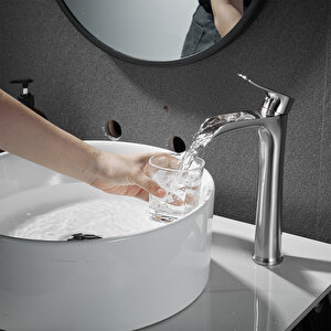 Yüksek Çanak Lavabo Bataryası Şelale Fırçalanmış Nikel Ksl112-br