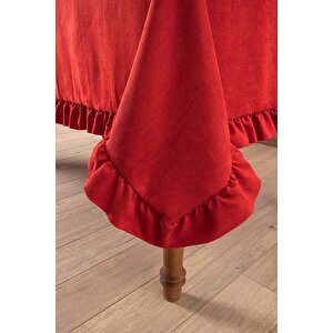 Venedik Fırfırlı Masa Örtüsü Kırmızı 150x220 Cm
