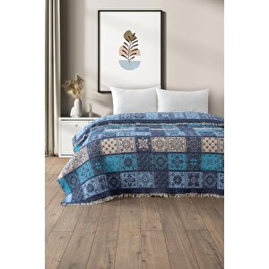 Patchwork Müslin Yorgan/Yatak Örtüsü Mavi 220x240 Cm