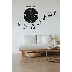 Muzik Time Nota Temalı Duvar Saati Müzik Odası Dekorasyon 40x40 cm