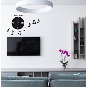 Muzik Time Nota Temalı Duvar Saati Müzik Odası Dekorasyon 40x40 cm