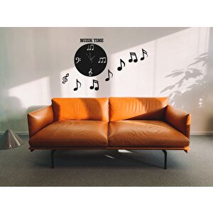 Muzik Time Nota Temalı Duvar Saati Müzik Odası Dekorasyon 40x40 cm