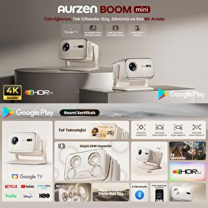 Vankyo Aurzen Boom Mini Android Google Tv 4k Destekli Projeksiyon Cihazı +hdr10+tof Auto Focus+tof Auto Keystone+6g Wifi+6.1bt+20w