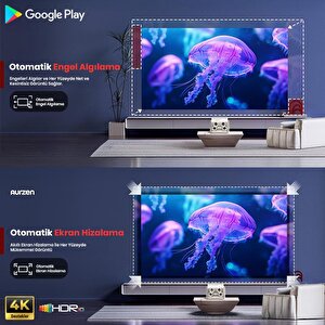 Vankyo Aurzen Boom Mini Android Google Tv 4k Destekli Projeksiyon Cihazı +hdr10+tof Auto Focus+tof Auto Keystone+6g Wifi+6.1bt+20w