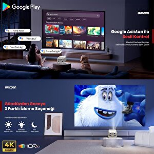 Vankyo Aurzen Boom Mini Android Google Tv 4k Destekli Projeksiyon Cihazı +hdr10+tof Auto Focus+tof Auto Keystone+6g Wifi+6.1bt+20w