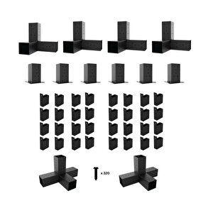 Iahşap 3 X 4.8 Metre Pergole Braket Seti 6 Ana Direkli Üstü Izgaralı Eğimli Pergole Braket Set
