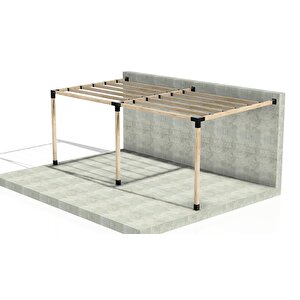 Iahşap 3 X 4.8 Metre Sundurma Pergole Braket Seti 3 Ana Direkli Üstü Izgaralı Eğimli Sundurma