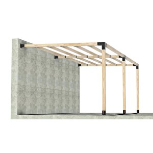 Iahşap 3 X 4.8 Metre Sundurma Pergole Braket Seti 3 Ana Direkli Üstü Izgaralı Eğimli Sundurma