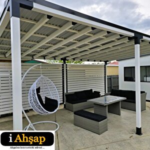 Iahşap 3 X 6 Metre Pergole Braket Seti 6 Ana Direkli Üstü Açık Eğimli Pergole Braket Seti