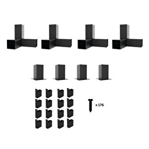 Iahşap 3.6 X 3.6 Metre Pergole Braket Seti 4 Ana Direkli Üstü Izgaralı Eğimli Pergole Braket Set