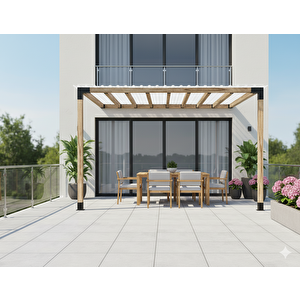Iahşap 3 X 4 Metre Sundurma Pergole Braket Seti 2 Ana Direkli Trapez Sac Gölgelikli
