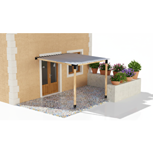 Iahşap 3 X 4 Metre Sundurma Pergole Braket Seti 2 Ana Direkli Trapez Sac Gölgelikli