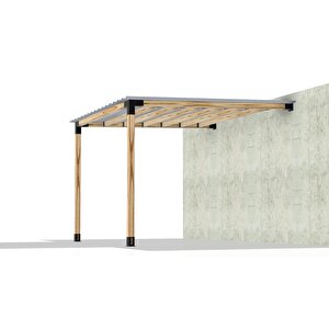 Iahşap 3 X 4 Metre Sundurma Pergole Braket Seti 2 Ana Direkli Trapez Sac Gölgelikli