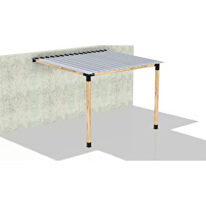 Iahşap 3 X 4 Metre Sundurma Pergole Braket Seti 2 Ana Direkli Trapez Sac Gölgelikli