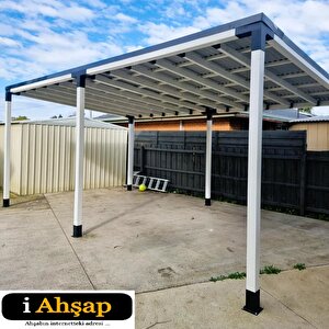 Iahşap 2.4 X 2.4 Metre Pergole Braket Seti 4 Ana Direkli Üstü Izgaralı Eğimli Pergole Braket Set