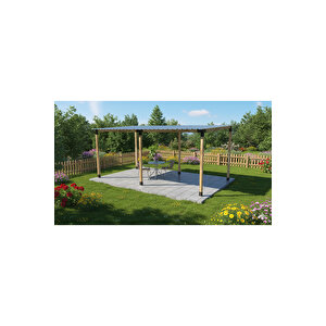 Iahşap Pergola Braket Seti 6 Ana Direkli Üstü Izgaralı Eğimli Trapezli Gölgelik | Ebat-4 X 4.8 Metre (yükseklik 250 Cm)