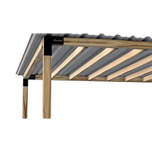 Iahşap 3 X 4 Metre Pergole Braket Seti 4 Ana Direkli Üstü Izgaralı Eğimli Trapez Sac