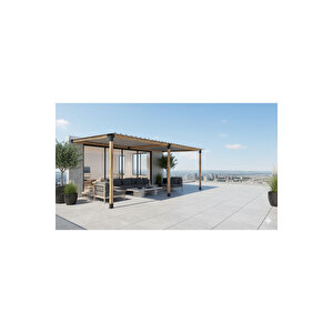 Iahşap Breketli Sundurma Pergola 3 Ana Direkli Trapezli Gölgelikli | Ebat-3 X 6.4 Metre (yükseklik 250 Cm)