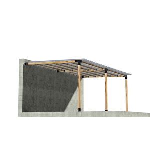 Iahşap 3 X 6.4 Metre Breketli Sundurma Pergole 3 Ana Direkli Trapezli Gölgelikli