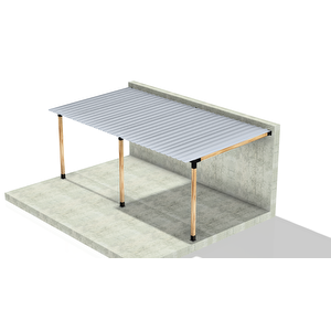 Iahşap 3 X 6.4 Metre Breketli Sundurma Pergole 3 Ana Direkli Trapezli Gölgelikli