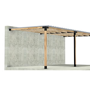 Iahşap 3 X 6.4 Metre Breketli Sundurma Pergole 3 Ana Direkli Trapezli Gölgelikli
