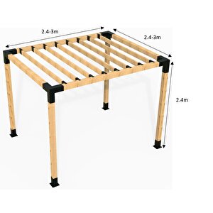 Iahşap 3 X 3 Metre Pergole Braket Seti 4 Ana Direkli Dalgalı Gölgelikli Üst Izgaralı