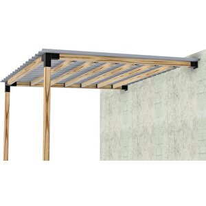 Iahşap 2 X 3.2 Metre Sundurma Pergole Braket Seti 2 Ana Direkli Trapez Sac Gölgelikli