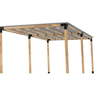 Iahşap 3x4.8 Metre Pergole Braket Seti 6 Ana Direkli Üstü Izgaralı Eğimli Trapezli Gölgelik