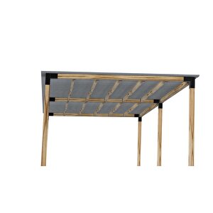 Iahşap 3x4.8 Metre Pergole Braket Seti 6 Ana Direkli Üstü Izgaralı Eğimli Trapezli Gölgelik