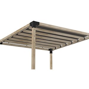 Iahşap 3 X 3 Metre Pergole Braket Seti 4 Ana Direkli Üstü Izgaralı Eğimli Gölgelikli Pergole