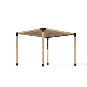 Iahşap 3 X 3 Metre Pergole Braket Seti 4 Ana Direkli Üstü Izgaralı Eğimli Gölgelikli Pergole