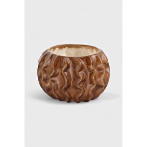 Tactus Oval Dalgalı Ahşap Seramik Dekoratif Vazo (21x14 Cm)