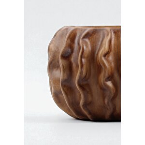 Tactus Oval Dalgalı Ahşap Seramik Dekoratif Vazo (21x14 Cm)