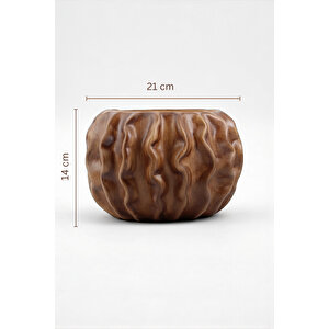 Tactus Oval Dalgalı Ahşap Seramik Dekoratif Vazo (21x14 Cm)