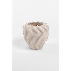 Pluvia Dalgalı Bej Seramik Vazo (15x15 Cm)