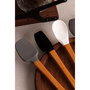 Daily - 5'li Bambu Saplı Silikon Spatula Seti 21 Cm Mutfak Seti Kaşık Spatula Seti