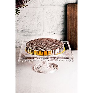 Blanca - Cam Ayaklı Kare Kek Ve Pasta Sunumluk Kek Kurabiye Pasta Tabağı