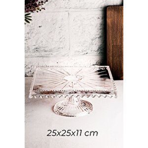 Blanca - Cam Ayaklı Kare Kek Ve Pasta Sunumluk Kek Kurabiye Pasta Tabağı