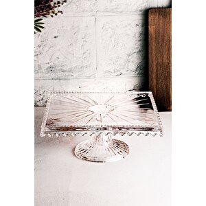 Blanca - Cam Ayaklı Kare Kek Ve Pasta Sunumluk Kek Kurabiye Pasta Tabağı