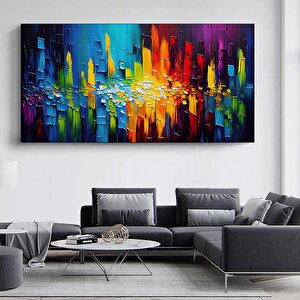 Ekstra Büyük Palet Bıçağı Dokulu Renkli Soyut Duvar Sanatı – Kırmızı, Maya Mavisi, Turuncu Kanvas 90x180 cm