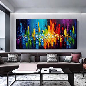 Ekstra Büyük Palet Bıçağı Dokulu Renkli Soyut Duvar Sanatı – Kırmızı, Maya Mavisi, Turuncu Kanvas 20x40 cm
