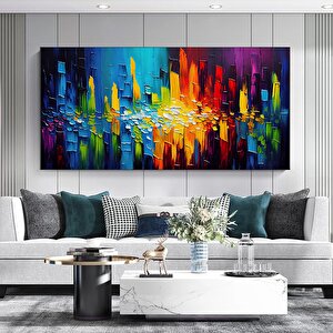 Ekstra Büyük Palet Bıçağı Dokulu Renkli Soyut Duvar Sanatı – Kırmızı, Maya Mavisi, Turuncu Kanvas 20x40 cm