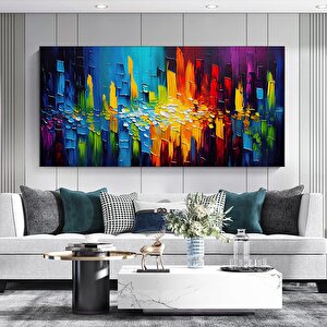 Ekstra Büyük Palet Bıçağı Dokulu Renkli Soyut Duvar Sanatı – Kırmızı, Maya Mavisi, Turuncu Kanvas 50x100 cm