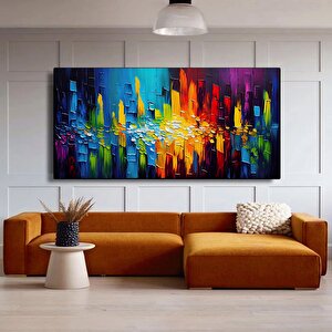 Ekstra Büyük Palet Bıçağı Dokulu Renkli Soyut Duvar Sanatı – Kırmızı, Maya Mavisi, Turuncu Kanvas