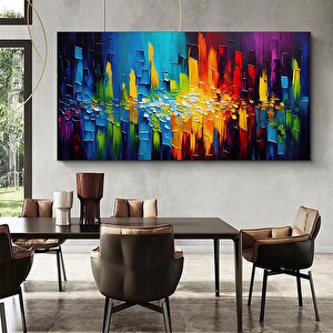 Ekstra Büyük Palet Bıçağı Dokulu Renkli Soyut Duvar Sanatı – Kırmızı, Maya Mavisi, Turuncu Kanvas