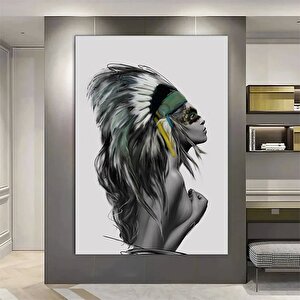 Yerli Amerikalı Tablosu; Kızılderili Kabile Duvar Sanatı; Yerli Amerikalı Kadın Sanatı; Hint Baskısı 70x100 cm