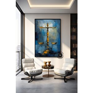 Adalet Terazileri Kanvas; Avukat Ofis Dekoru; Hediye; Denge Tablosu 80x160 cm