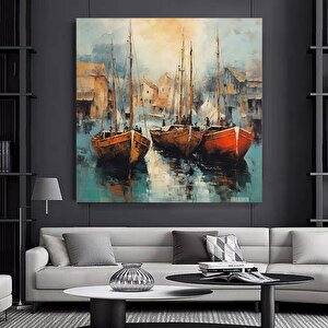 Denizde Yatlar Kanvas Tablo, Soyut Deniz Manzarası Kanvas Baskı 70x70 cm