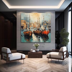 Denizde Yatlar Kanvas Tablo, Soyut Deniz Manzarası Kanvas Baskı 70x70 cm