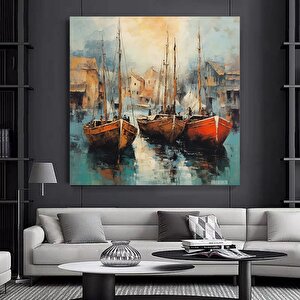 Denizde Yatlar Kanvas Tablo, Soyut Deniz Manzarası Kanvas Baskı 100x100 cm